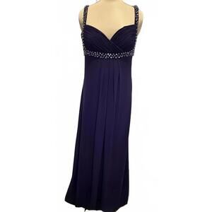 JS Boutique Elegant Purple Evening Gown with Beaded Straps and Waist sz 8P